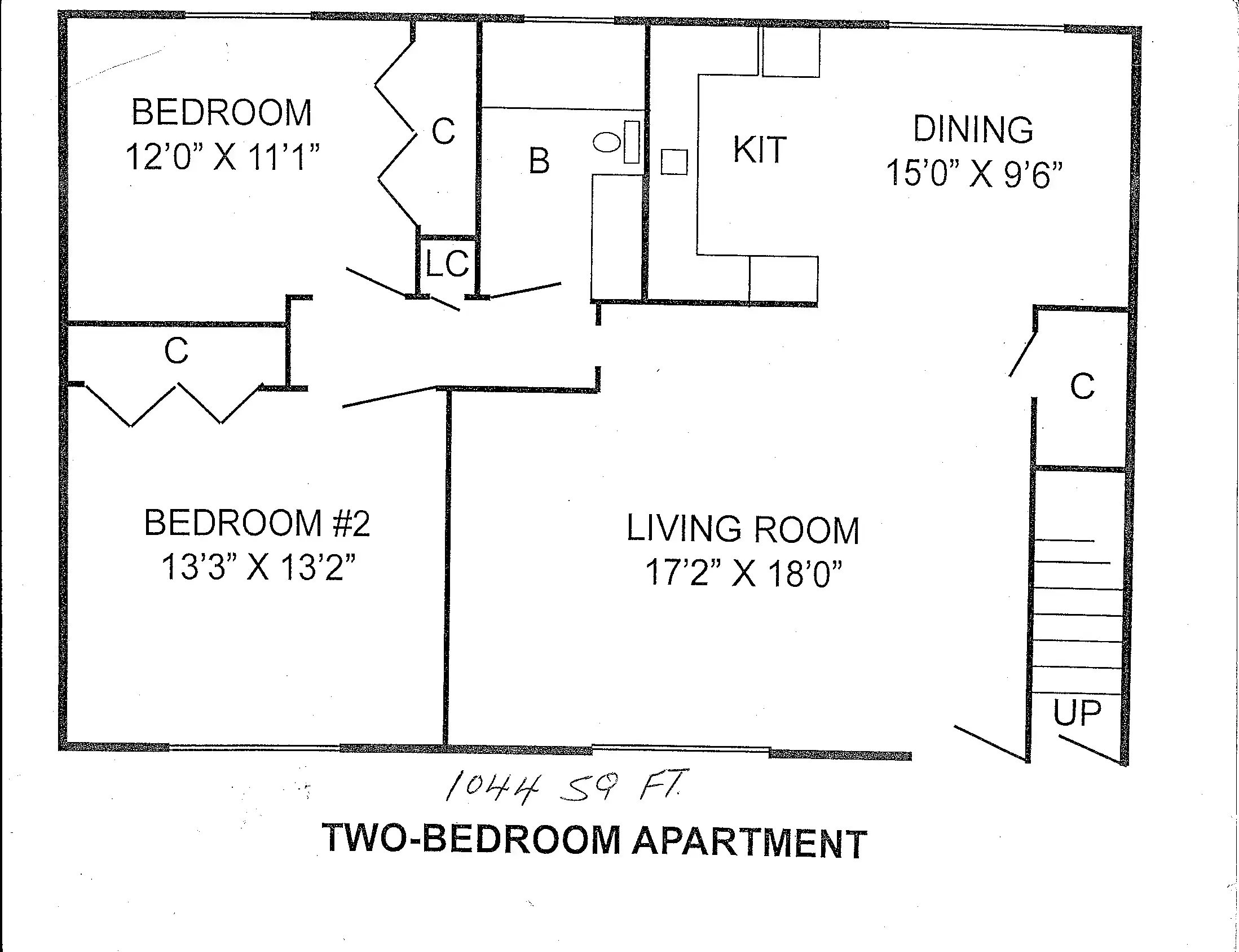 A floor plan of the two bedroom apartment.